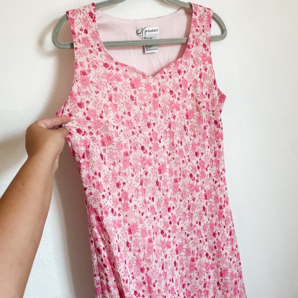Vintage Dressbarn Pink Floral Dress w/ Ruffle High-Low Hem - Picture 4 of 5